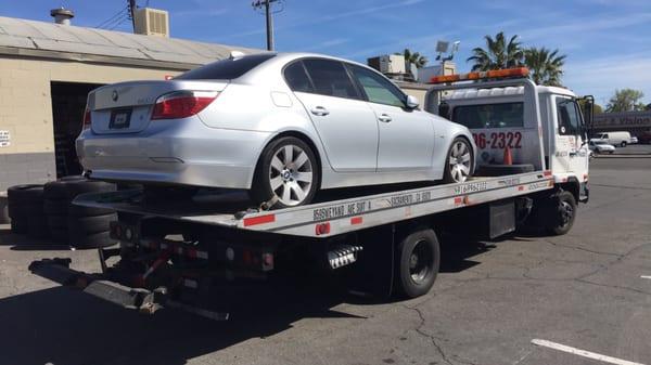 BMW 530i towed by Sun Towing :)