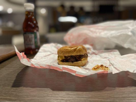 Chili cheeseburger before I took a chomp out of it, and my sweet tea