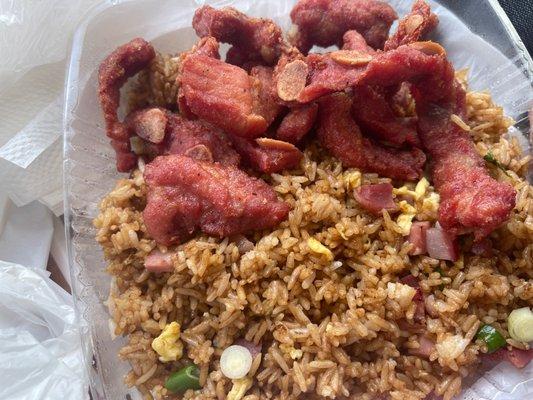 Salt and Pepper Dried Fried Ribs with B.B.Q. Pork Fried Rice