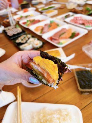 Toro & Uni from Yama, homemade sushi rice + seaweed