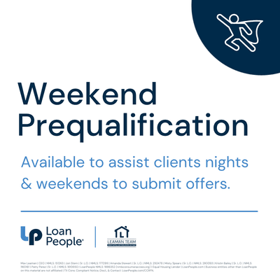 Weekend mortgage prequalification available for purchase, refinance and renovation home loans.