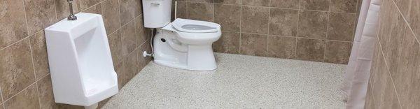 Bathrooms can be enhanced with a textured coating to reduce slippery spots.