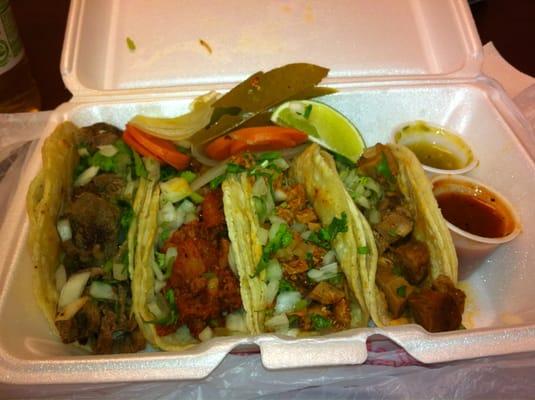 4 Taco Plate: beef steak, spicy pork, chicken, and lengua