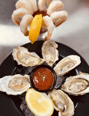 Shrimp cocktail with 6 oysters for Appetizer!