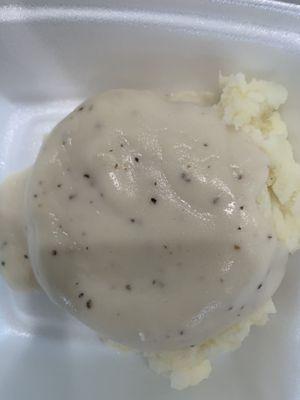 Order of mashed potatoes with country gravy