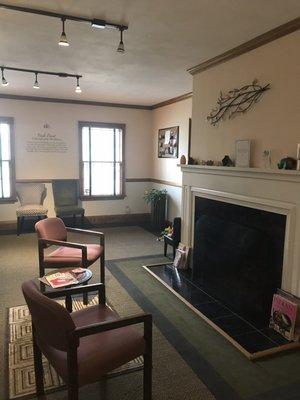 Waiting room. The fire place is a nice touch in the winter.