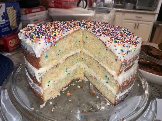 Cake I made with cake mix & frosting bought from Dollar Tree