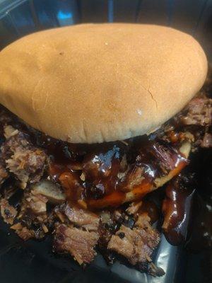 Chopped beef brisket sandwich