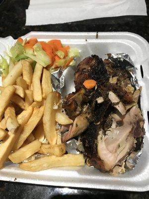 Jerk Chicken w/ Fries & Cabbage