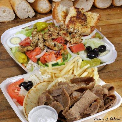 Greek Salad with Chicken and a Gyros Plate