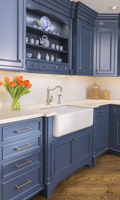 Blue English Country Kitchen in our showroom