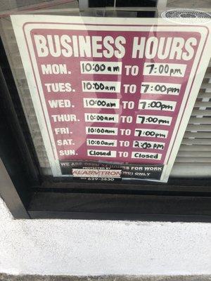 A picture of their incorrect hours of operation.