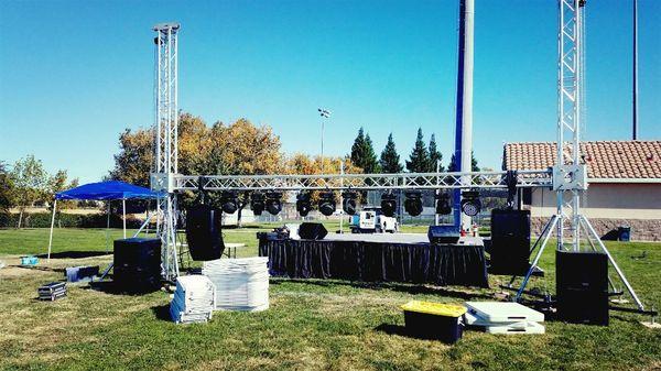 Concert rigging, Pro-X Ground Support, Global Truss, QSC Line Array, intelligent moving head and super beam lighting