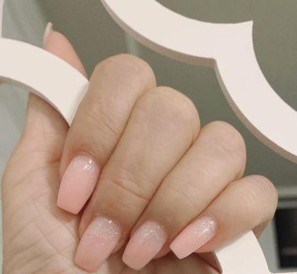 Beautiful light pink Acrylic over natural nail!!