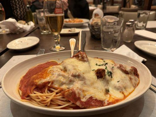 Chicken Parmigiana Dinner with Spaghetti