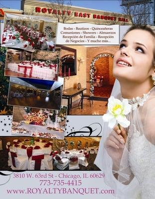 Banquet Hall for weddings, christenings, cotillions / Quinceaneras, first communion,  a birthday party, sweet 16, showers in Chicago IL.