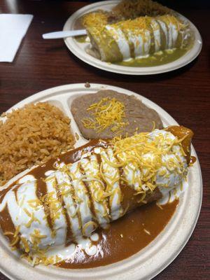 Carne asada red wet burrito , rice and beans combo