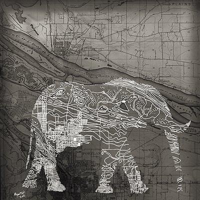 Pdx-Elephunt  Hand drawn from the lines of a historical Portland Map-  Custom orders available!