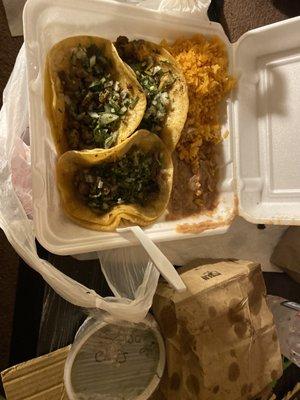 Steak tacos, chips and salsa verde