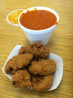 chicken tenders and Au Bon Pain tomato bisque