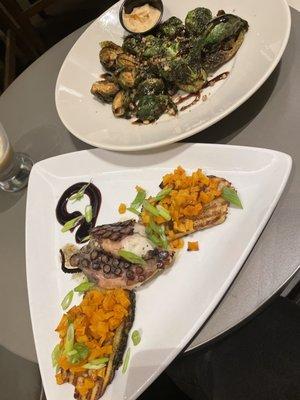 Roasted Butternut Bruschetta & Warm Octopus Salad and Roasted Brussel Sprouts