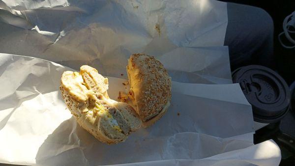 Egg and cheese on an everything bagel... delicious