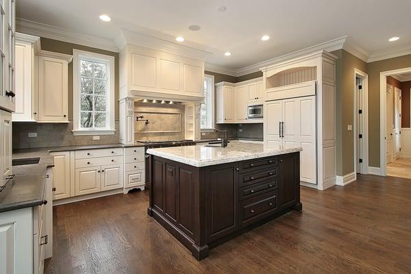 White Kitchen With Dark Island - Buy Cabinet Direct