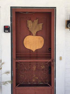 Adorable home made beet sign on the winter market door!