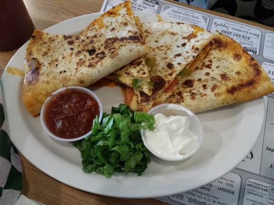 buffalo chicken quesadillas with fresh diced peppers and onions!