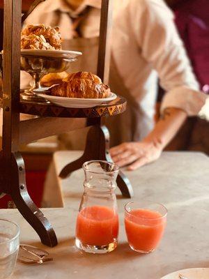 Blood Orange juice and their tier of incredibly buttery  pastries. Delish.