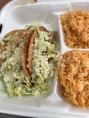 #50 crispy taco plate cones with rice and beans but my kid doesn't like beans so they gave him double rice