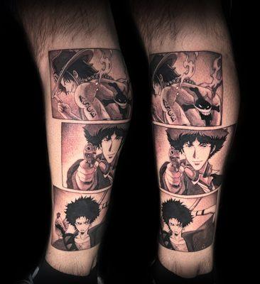 Cool anime/manga black and gray tattoo by Julio.