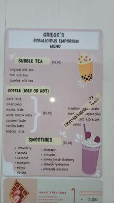 Smoothie and Boba Menu