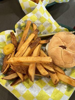 Garlic and onion smash burger with hand cut fries