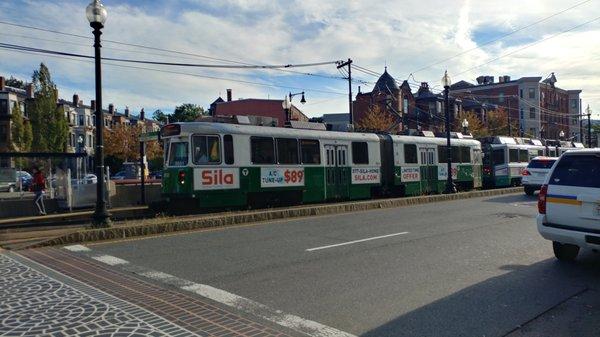 Green Line train at Brigham Circle station