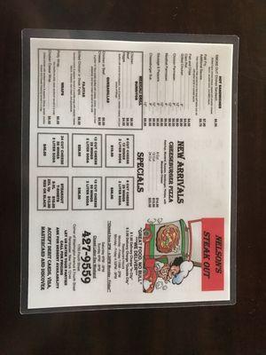 Front page of menu.