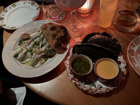 Boquerones and squid ink empanadas