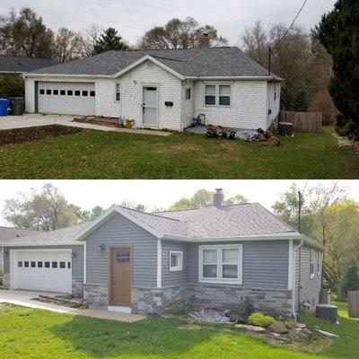 Before and after picture of house we done in Monona!