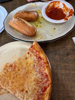 Pizza and bread sticks