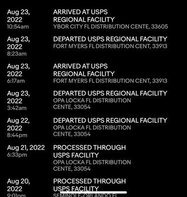 The destination address is (was) Fort Myers.