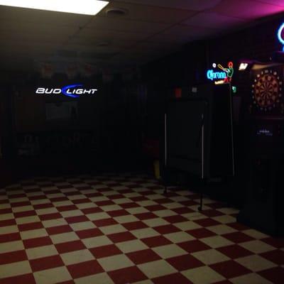 Dance floor, beer pong, darts, games