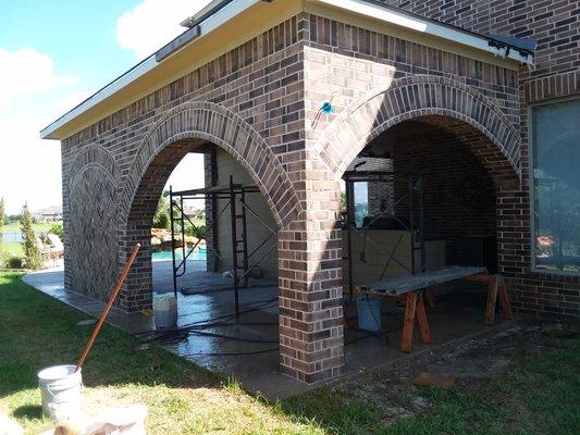 Decorative brick work on patio addition.