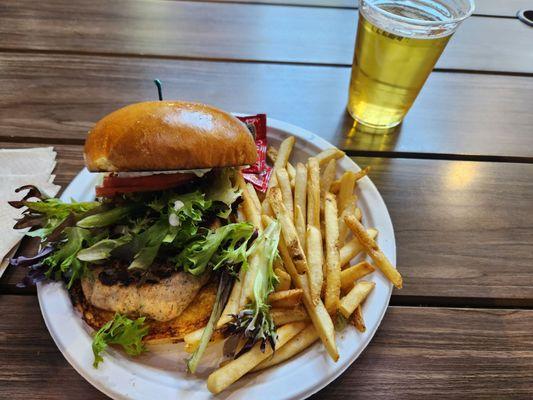 Salmon Burger with fries