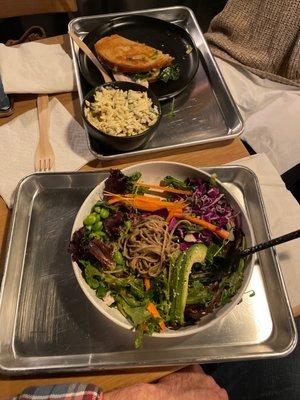 Soba salad and chicken avo sandwich