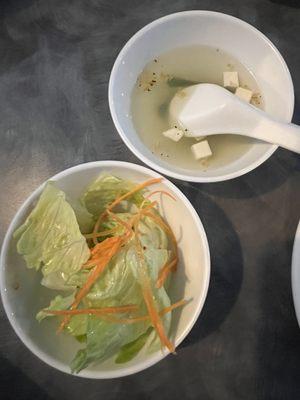 Salad, tofu soup