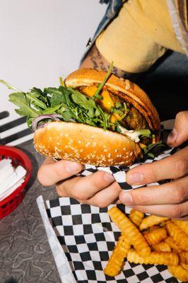 anyone who puts arugula instead of shredded lettuce is a winner in our book. 10/10 recommend the beewali's vegan af burger!!!