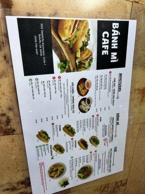 Their menu front page