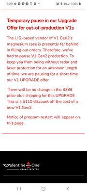 Valentine upgrade promise is worthless!!!