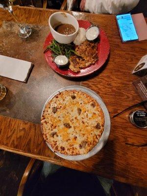 Blackened Chicken & 10 inch sausage pizza.