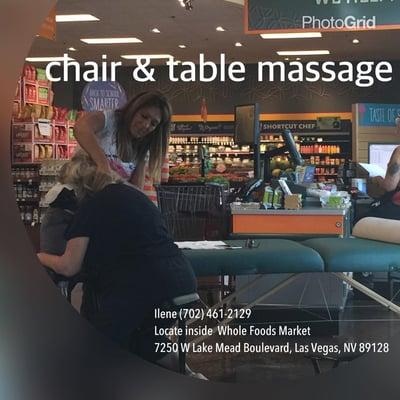 Table & Chair Massage
 Specializing in Deep Tissue/Therapeutic 
 Ask about our $25 for 30 Minutes Special